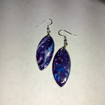 Purple/Blue/White Mokume Gane Melon Shaped Earrings