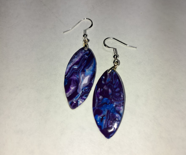 Purple/Blue/White Mokume Gane Melon Shaped Earrings